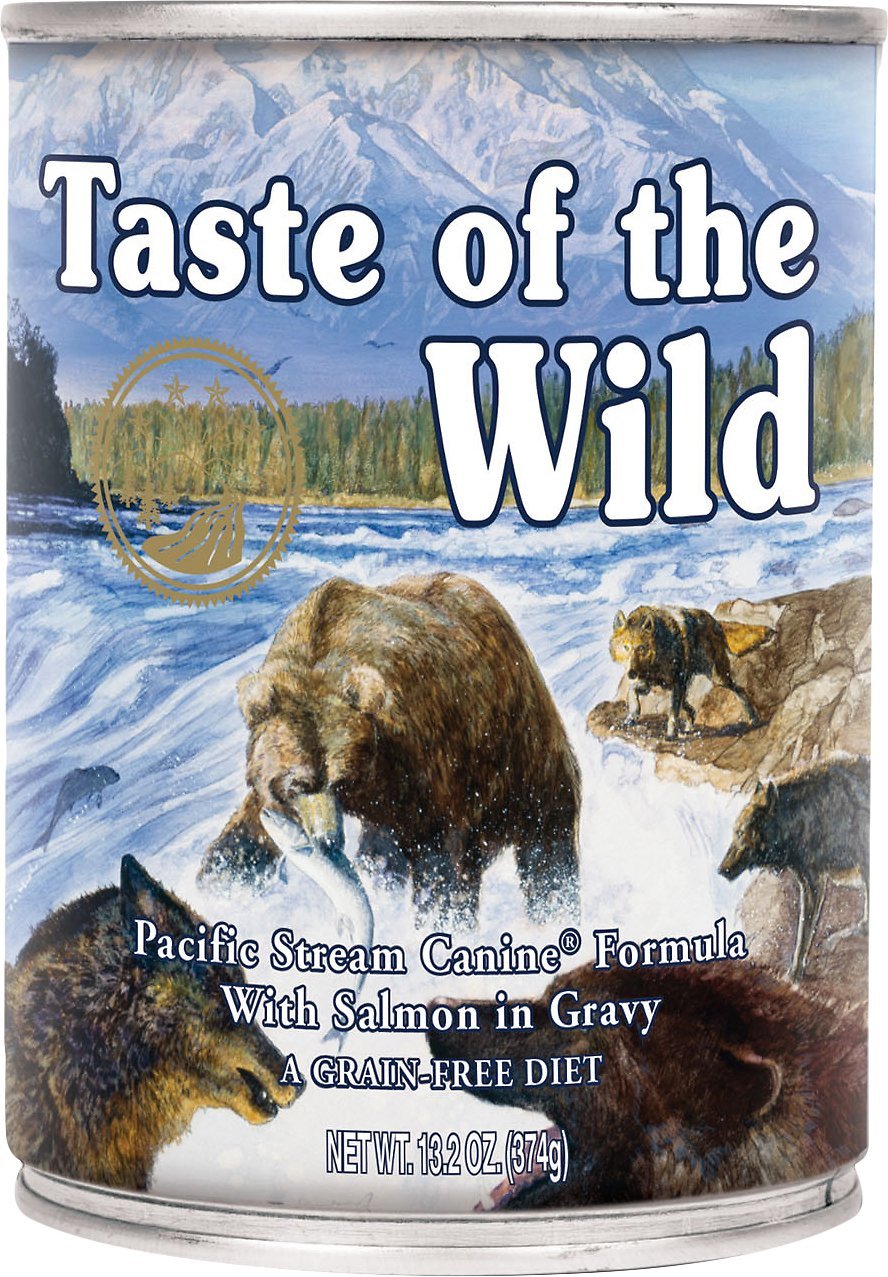 Taste of the Wild Pacific Stream con salmón en salsa, ideal para una comida húmeda sabrosa para perros