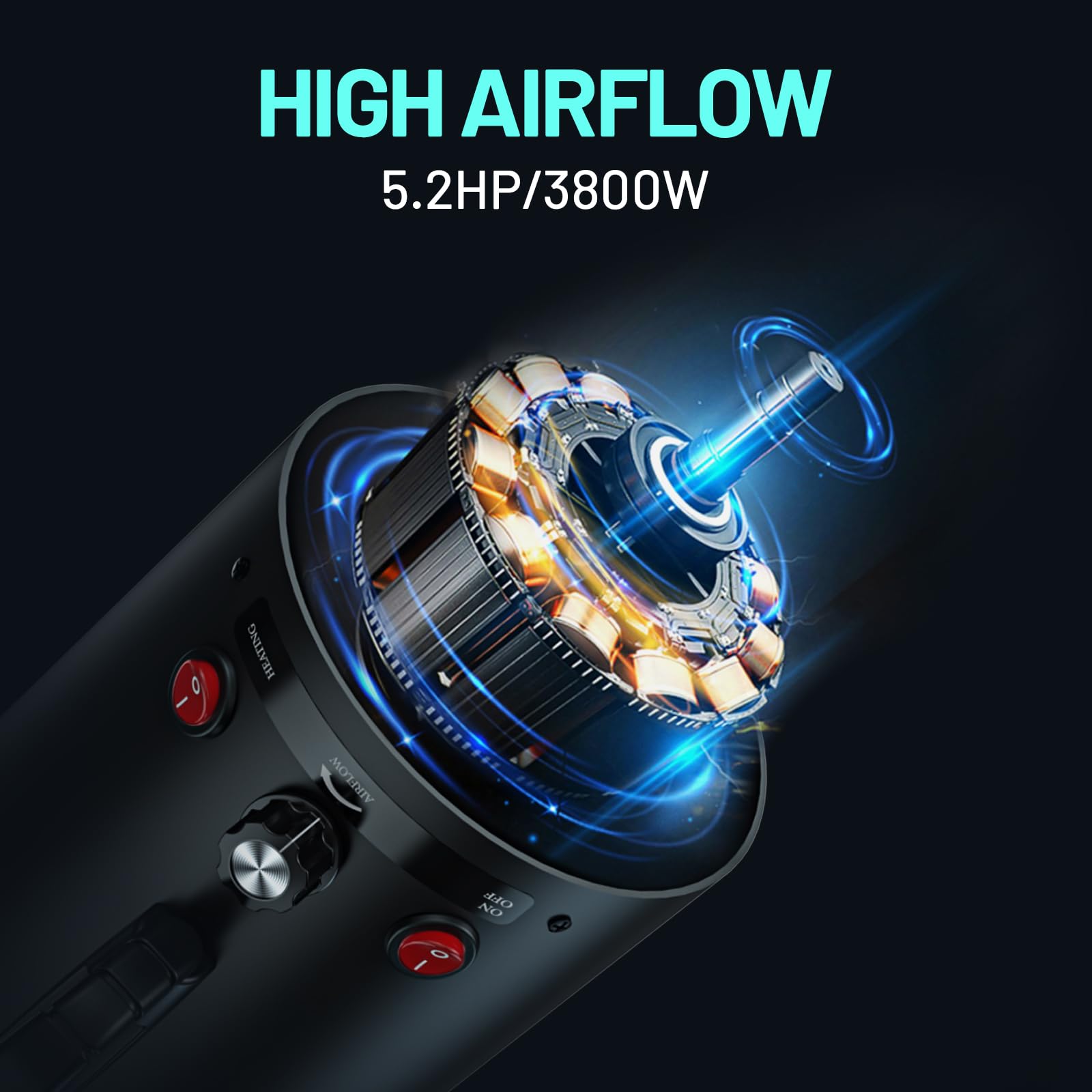 Motor profesional de 3800W para secar rápidamente perros medianos a grandes.