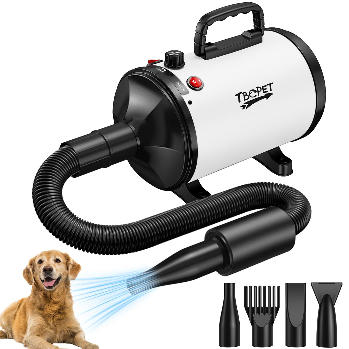 TBC PET secador para perros con potencia profesional y alto flujo de aire.