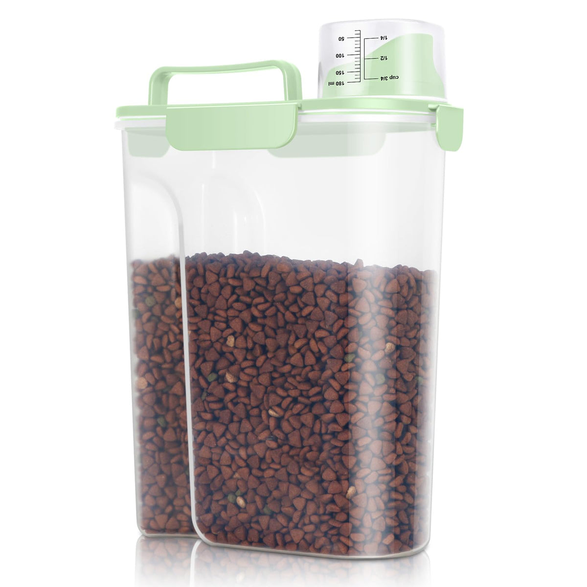 TBMax contenedor para mascotas, vista frontal, ideal para almacenar croquetas de 5 a 7 libras.