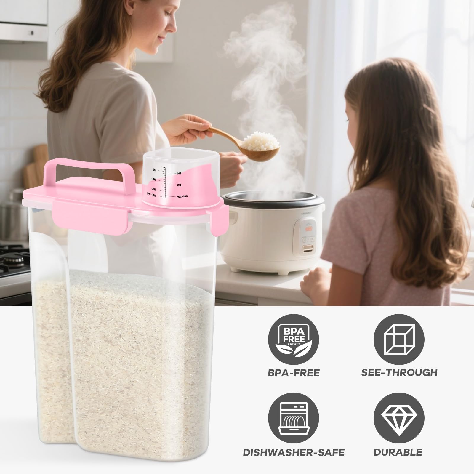 TBMAXS contenedor-arroz-10l cuerpo transparente facilita identificar contenidos
