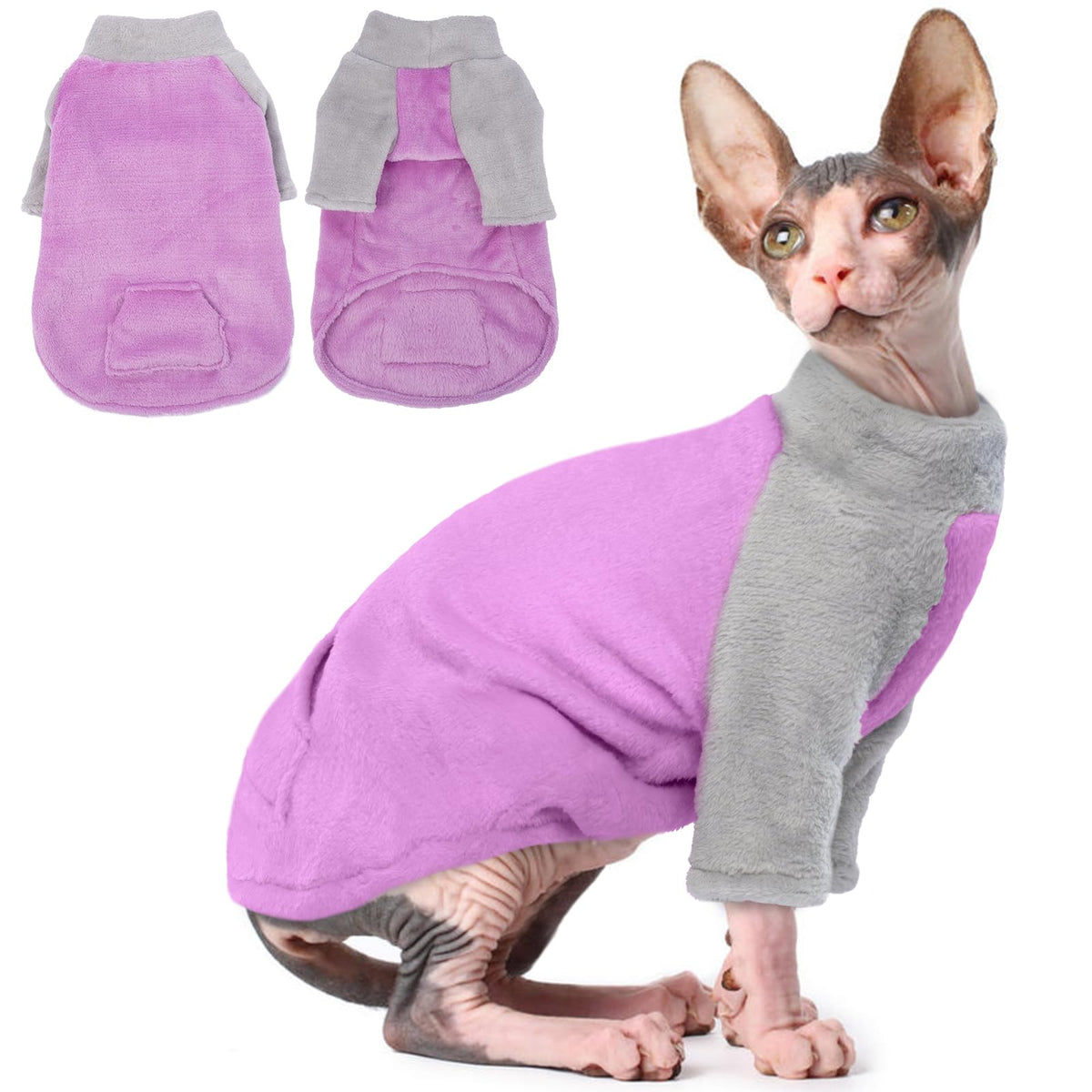 T'CHAQUE Sphynx con capucha: pijama cálido para gatos sin pelo.