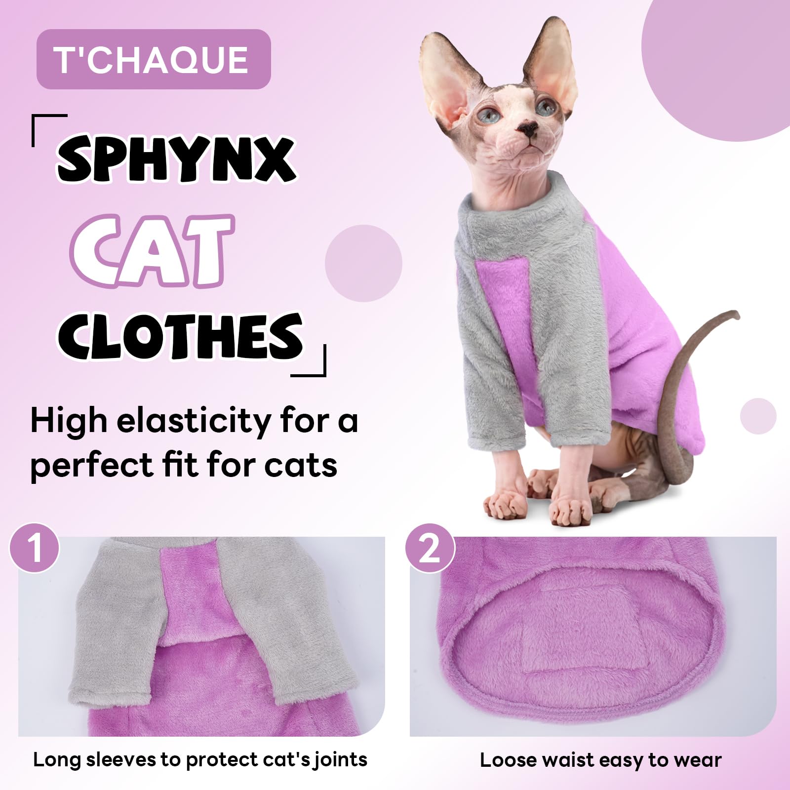 Pijama de mangas de T'CHAQUE: vestimenta rápida y cómoda para sphynx.
