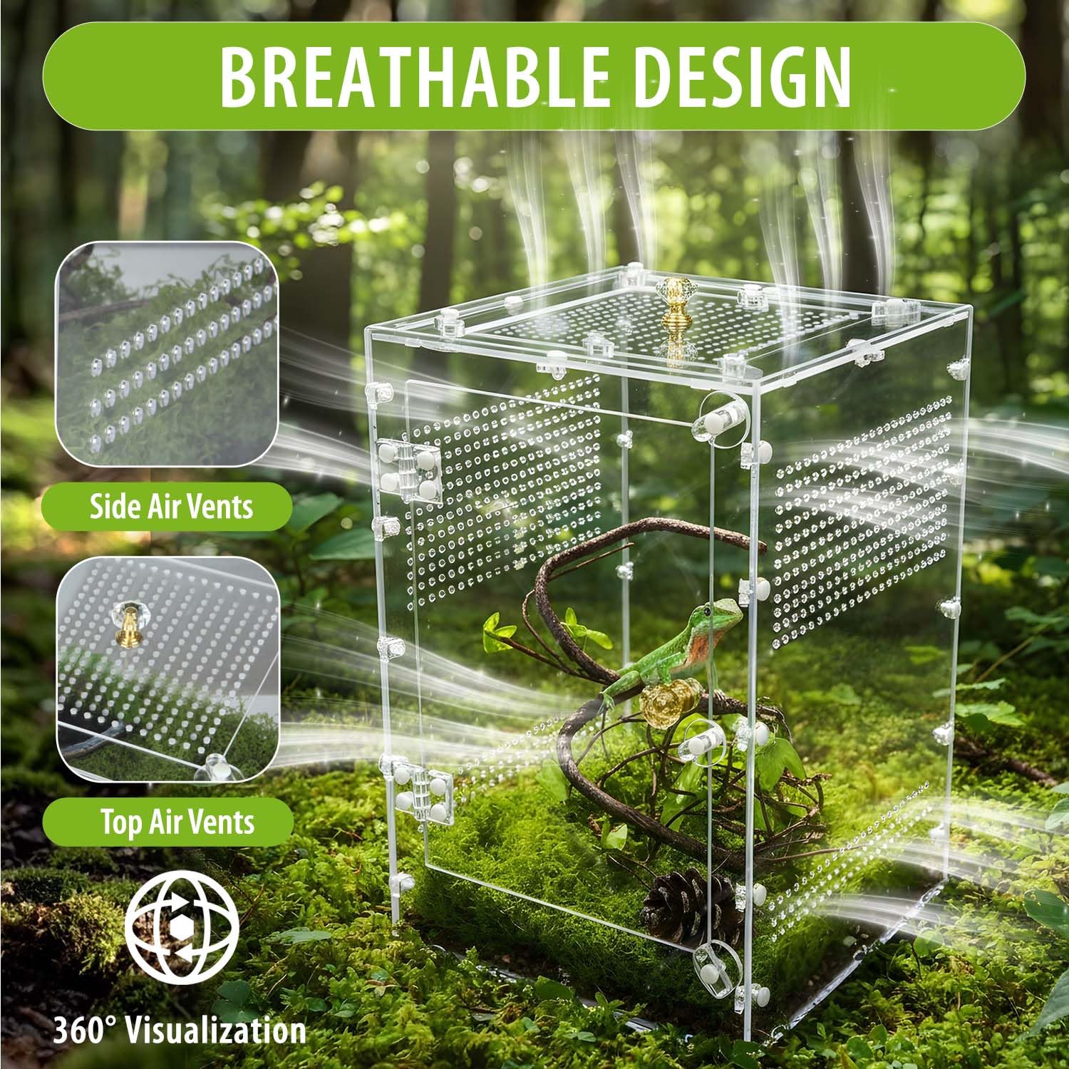 TCooSo ventilación 360 grados garantiza flujo de aire constante para el reptil.