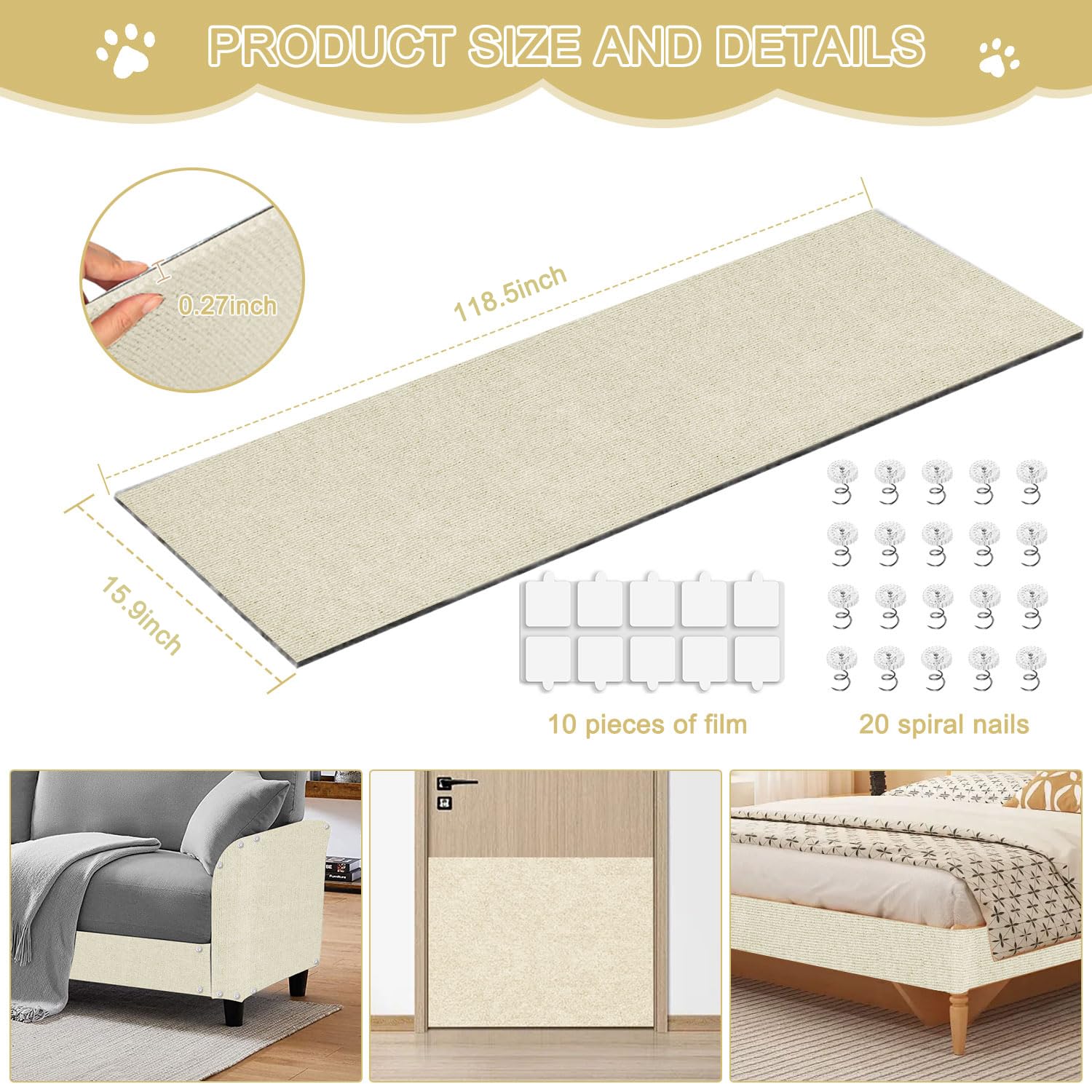 TEBANTY alfombra rasca-gatos grande para sofá, ideal para varias mascotas.