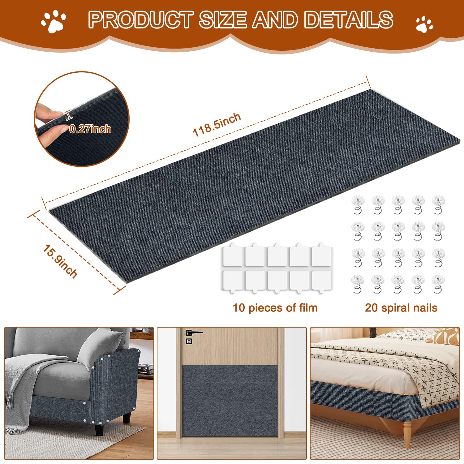 TEBANTY Protector de muebles para gatos en gris oscuro ideal para sofás