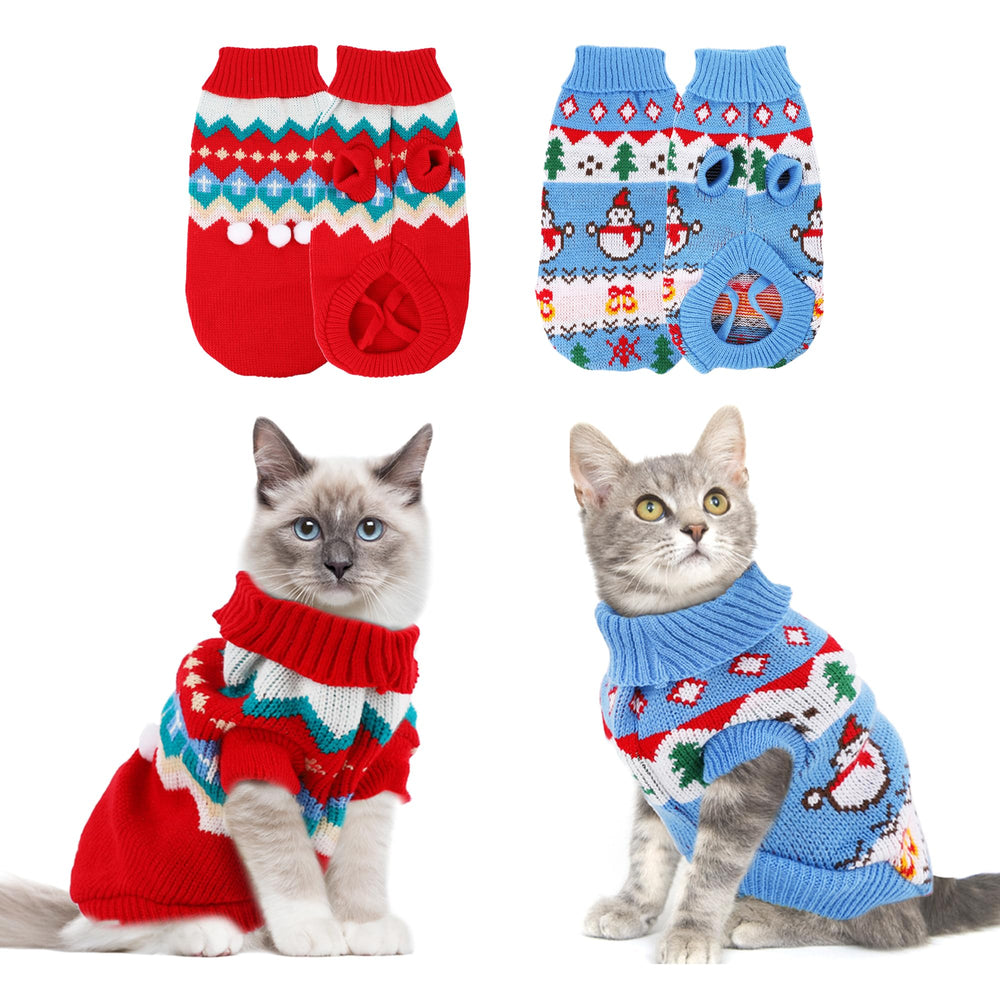 Tecotely suéter navideño para gato con muñeco de nieve, ideal para fotos festivas.
