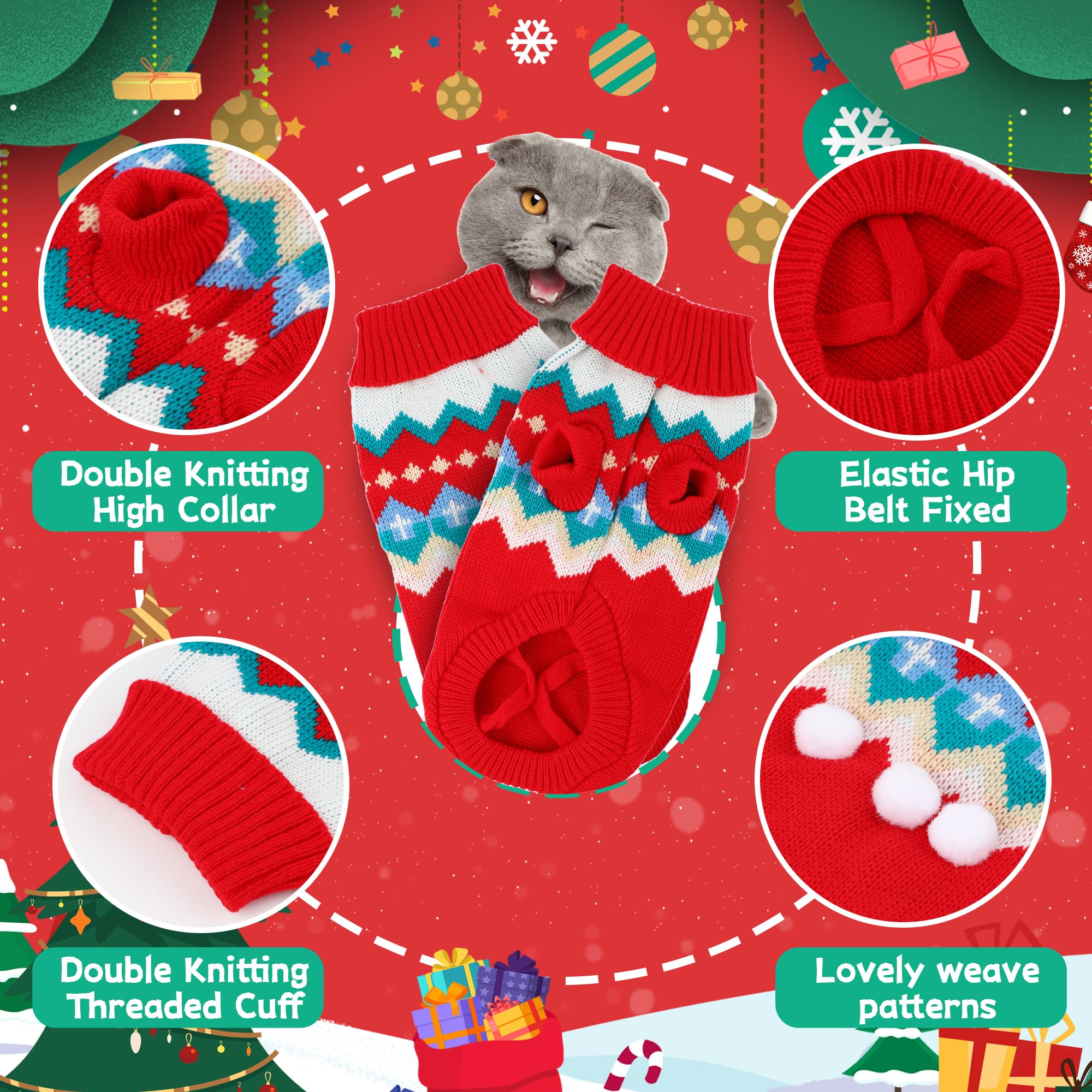 Tecotely suéter navideño para perro pequeño, diseño fácil de poner.