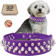 Collar TEEMERRYCA con tachuelas ajustable en PU morado para paseos.