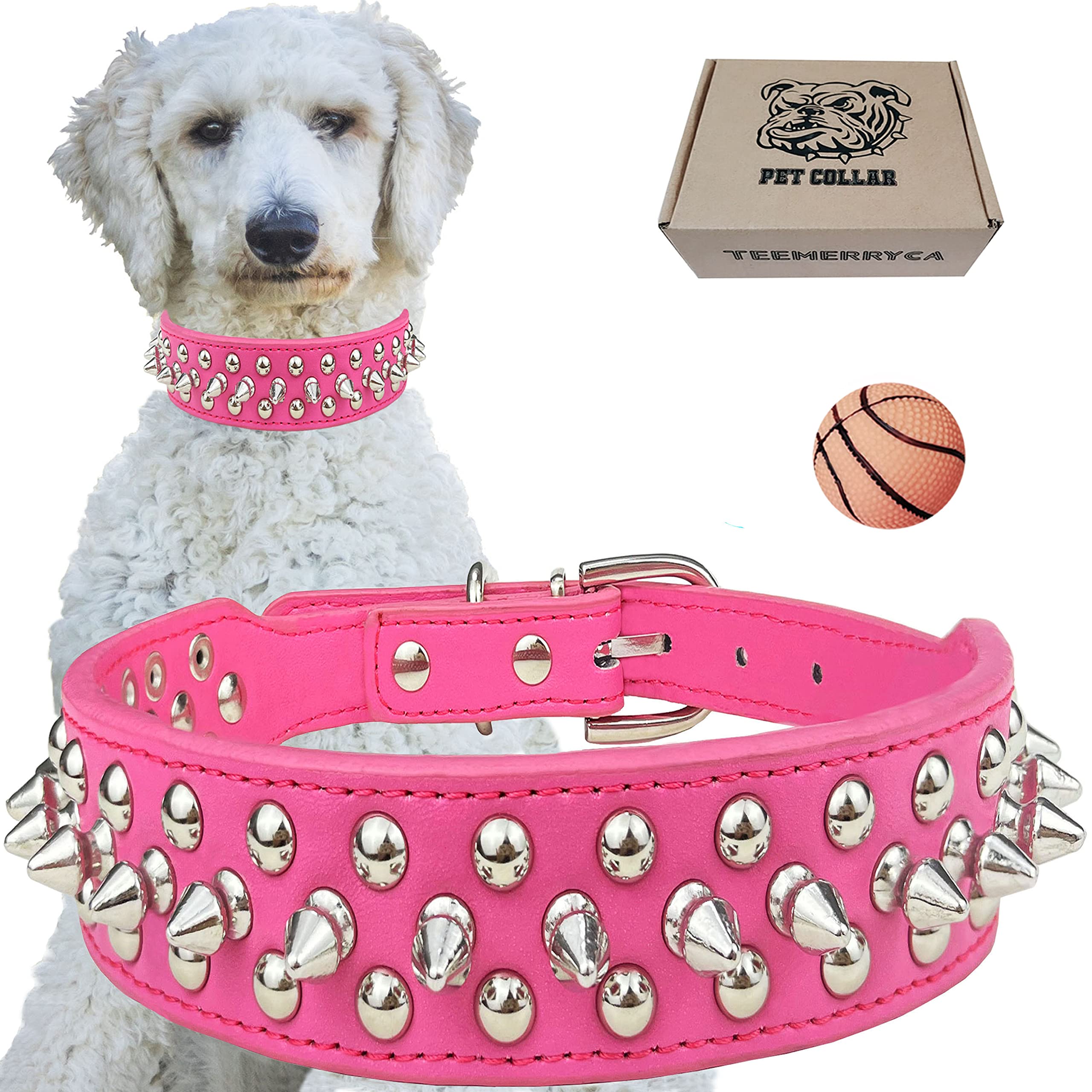 TEEMERRYCA collar de perro con picos y ajuste en piel sintética para paseo seguro