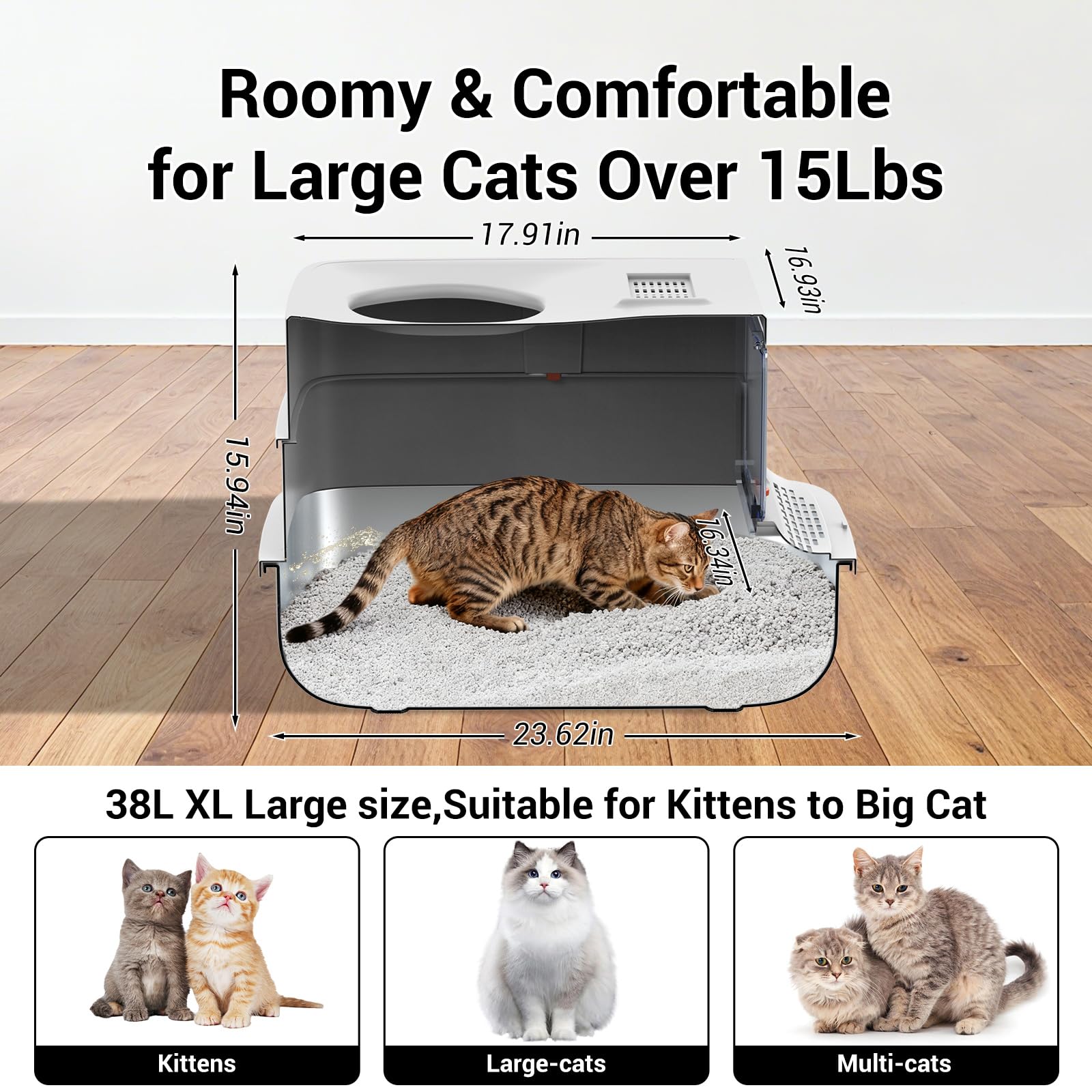 TEKEPL caja de arena con entrada superior, acceso cómodo para gatos grandes