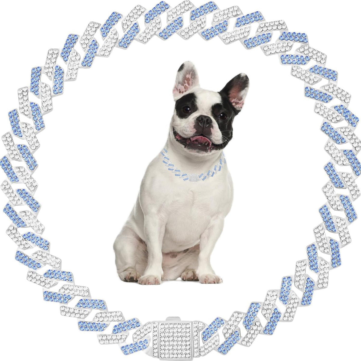 Teleyi collar cubano azul para perros grandes con cristales brillantes y acabado elegante