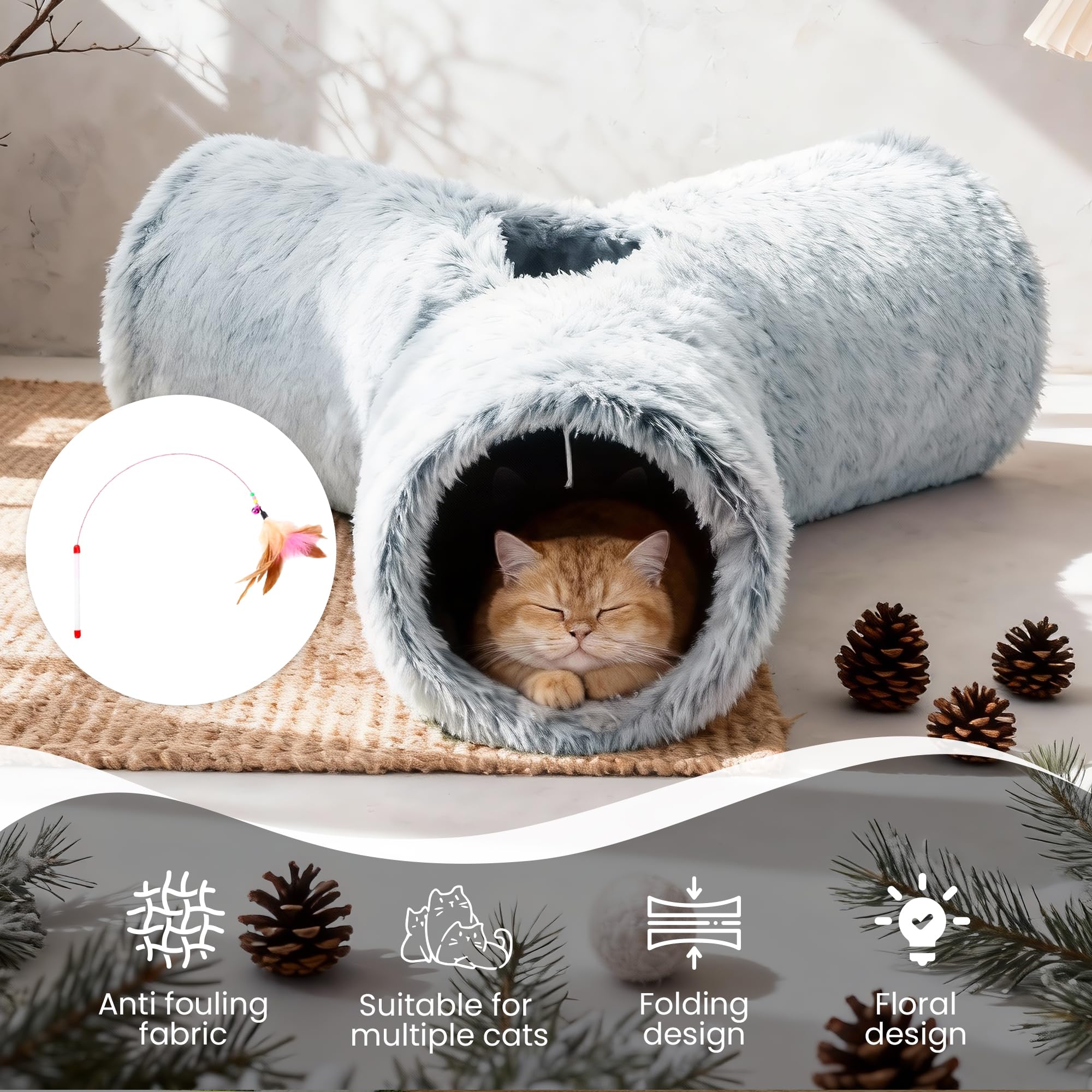 Tempcore Plush Cat Tunnel textura peluche suave para confort y juego.