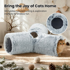 Tempcore Plush Cat Tunnel con tres túneles interiores para exploración y ejercicio.