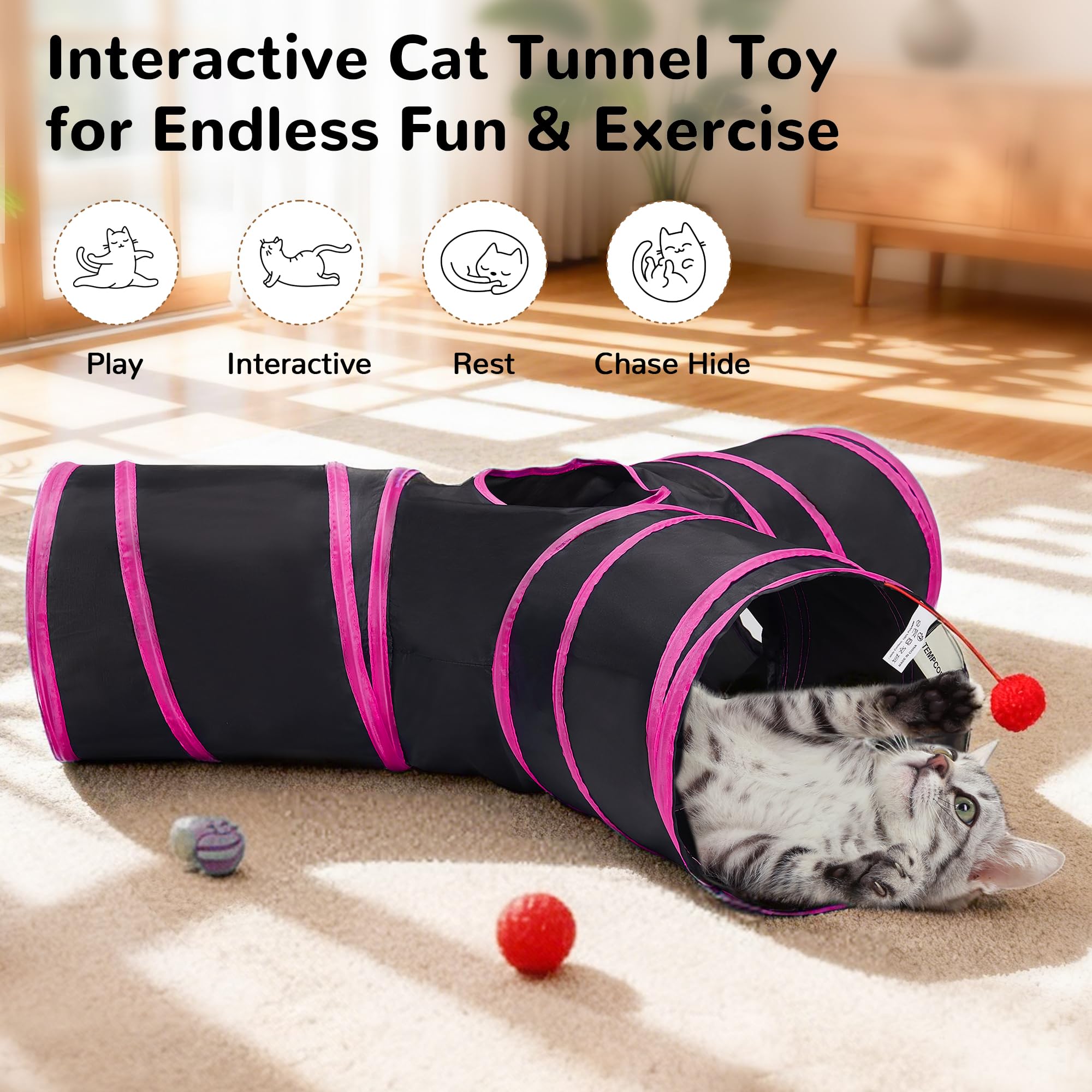 Tempcore tunel-gatos con mirilla invita a explorar y observar curiosamente.