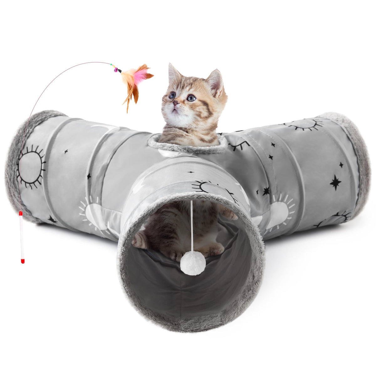 Tempcore túnel para gatos de tres vías, ideal para ejercitar y entretener dentro de casa.