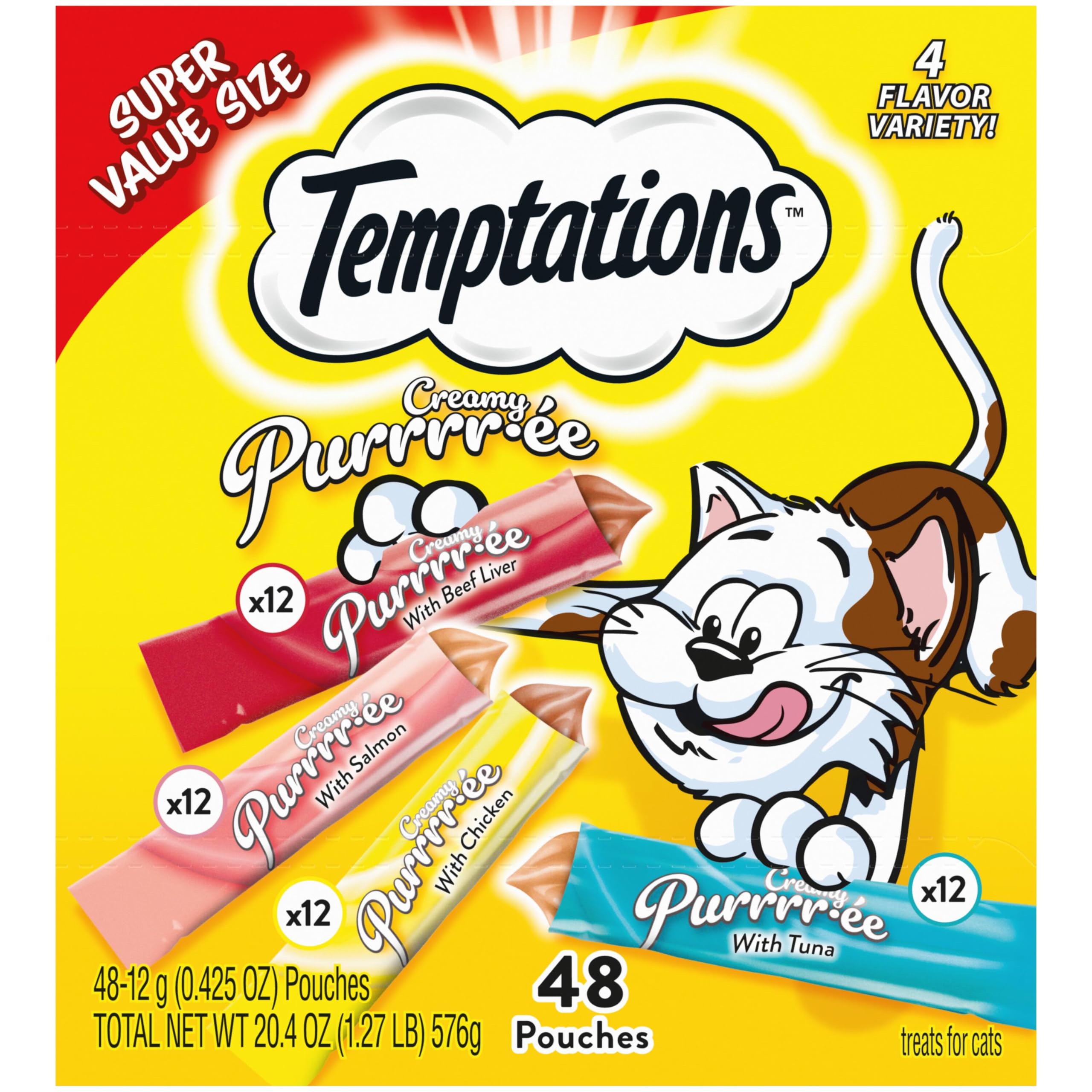 Temptations Creamy Puree tubo hígado de res: snack rápido y sabroso para gatos.