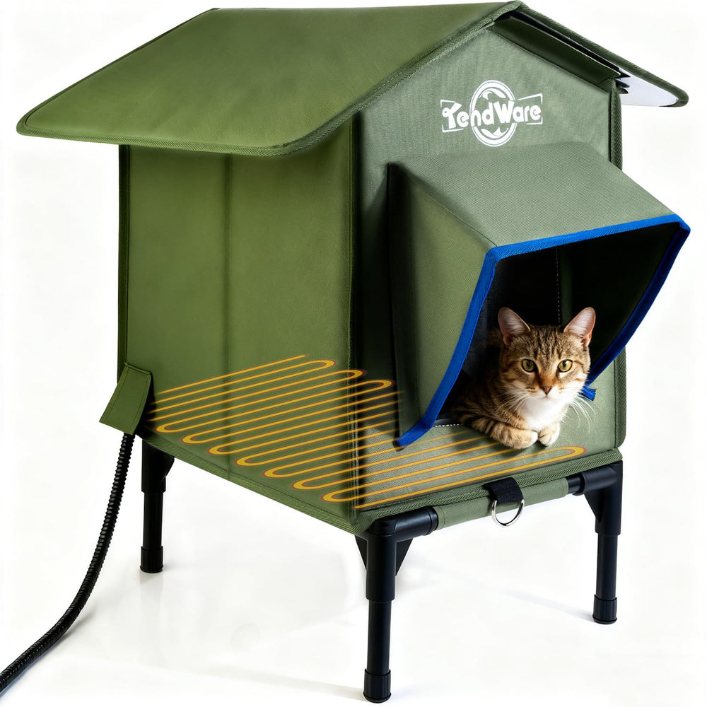TENDWARE casa gatos exterior con calefacción mantiene cálidos a los felinos en invierno