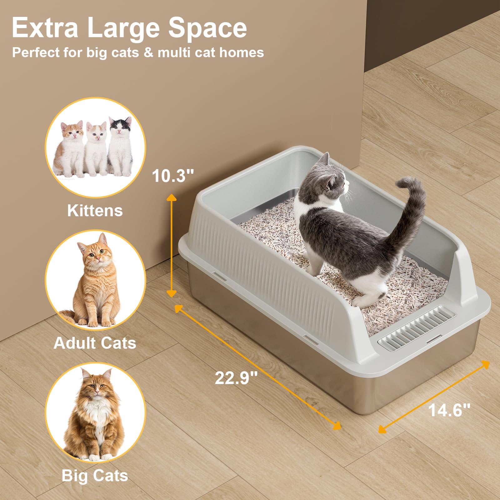 Tentizon caja de arena grande para gatos, espacio cómodo