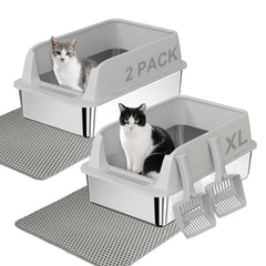 Tentizon dos cajas de arena de acero inoxidable para gatos, limpieza rápida