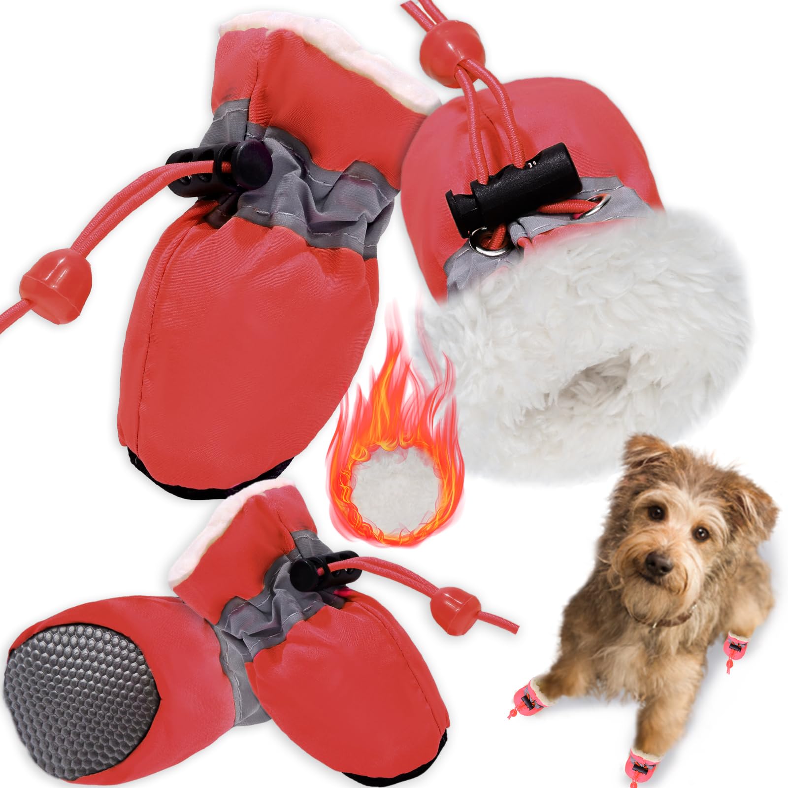 Botas TEOZZO para perro con tiras reflectantes para paseos nocturnos.