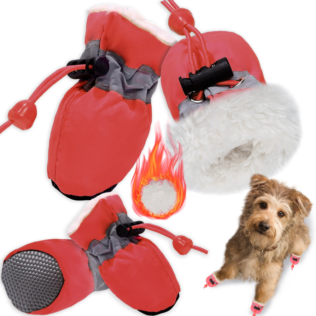 Botas TEOZZO para perro con tiras reflectantes para paseos nocturnos.