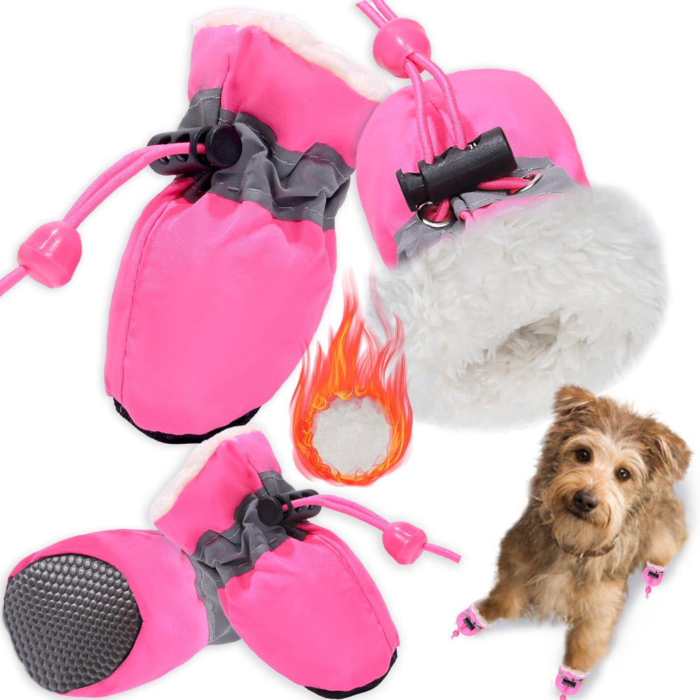Botas Teozzo para perro rosa, talla 7, protegen patas y mantienen el calor.