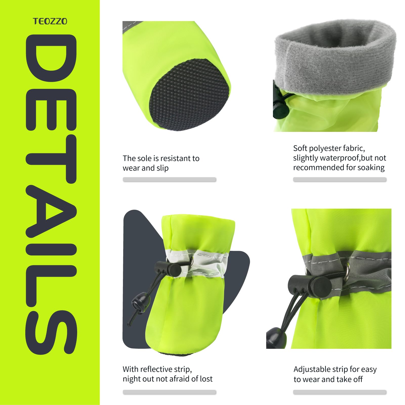 TEOZZO Botas para perros con cinta reflectante para mayor seguridad nocturna.