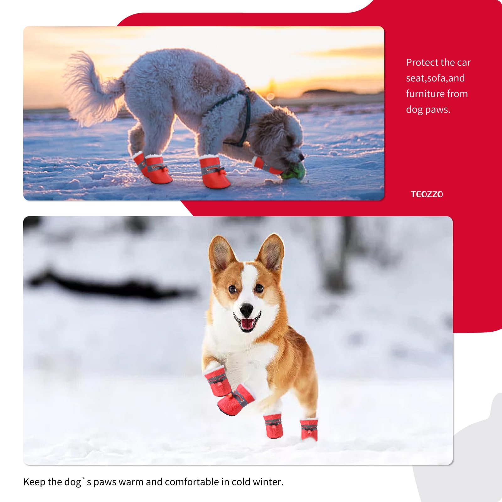 Protección para patas TEOZZO en paseos de invierno y actividades al aire libre.