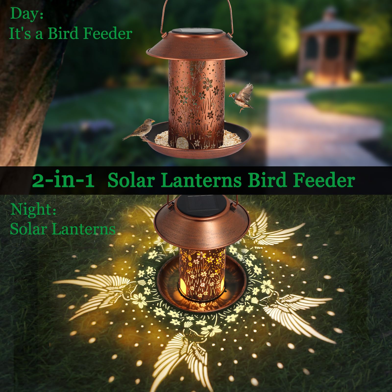 Tepaken lampara solar jardin con bebederos, crea ambiente nocturno y natural.