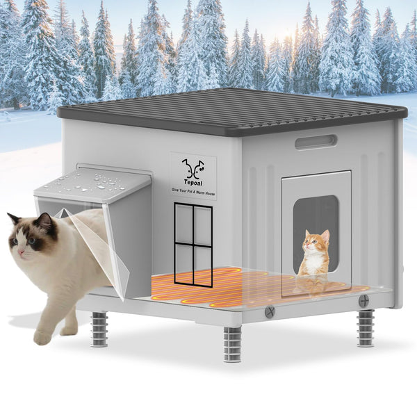 La casa de gatos Tepoal caliente exterior ofrece refugio cálido para felinos al aire libre.