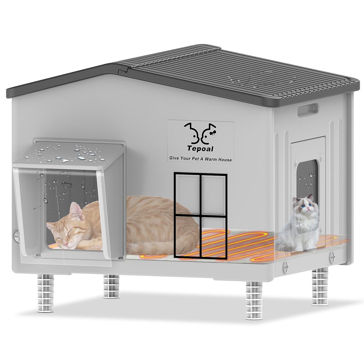 Tepoal casa para gatos caliente exterior, refugio cálido para felinos al aire libre