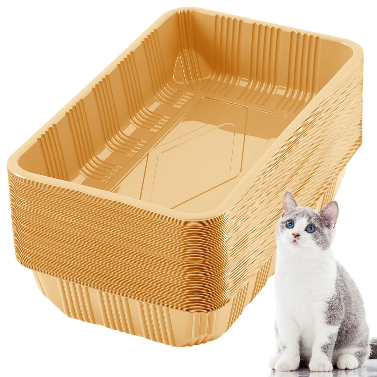 Tessco for you: bandeja desechable para gato, vista frontal, ideal para viajes.