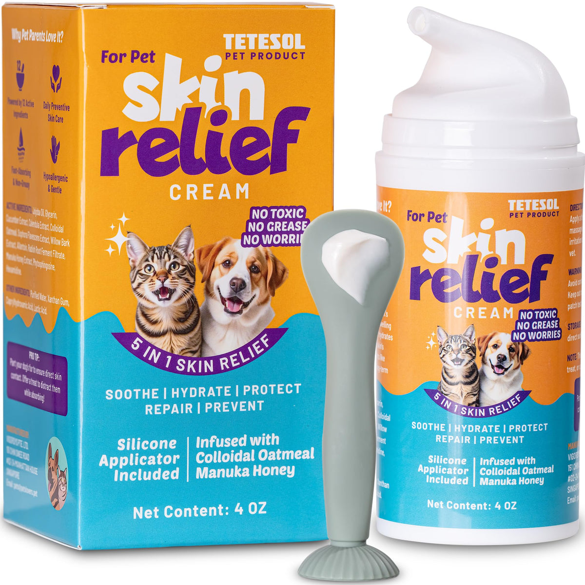 Tetesol crema para perros en frasco, alivia irritaciones de la piel.