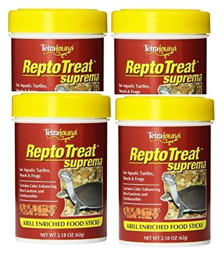 Tetra ReptoTreat Suprema Sticks, cuatro paquetes, alimento nutritivo para tortugas y anfibios.