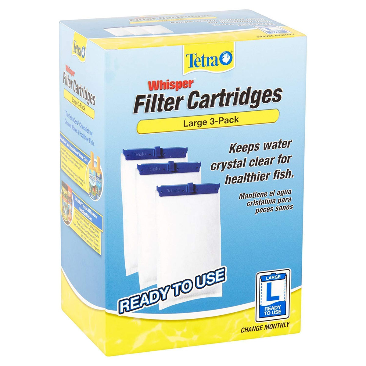 Cartucho filtrante Tetra Whisper Grande listo para usar, mejora la filtración y reduce olores.