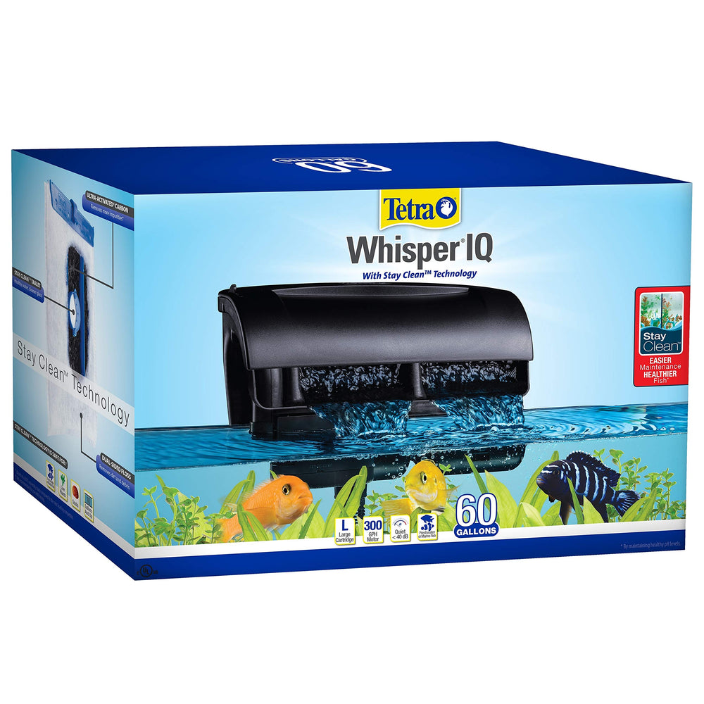 Filtro Tetra Whisper IQ para acuario de 60 galones con 300 GPH y filtración eficiente.