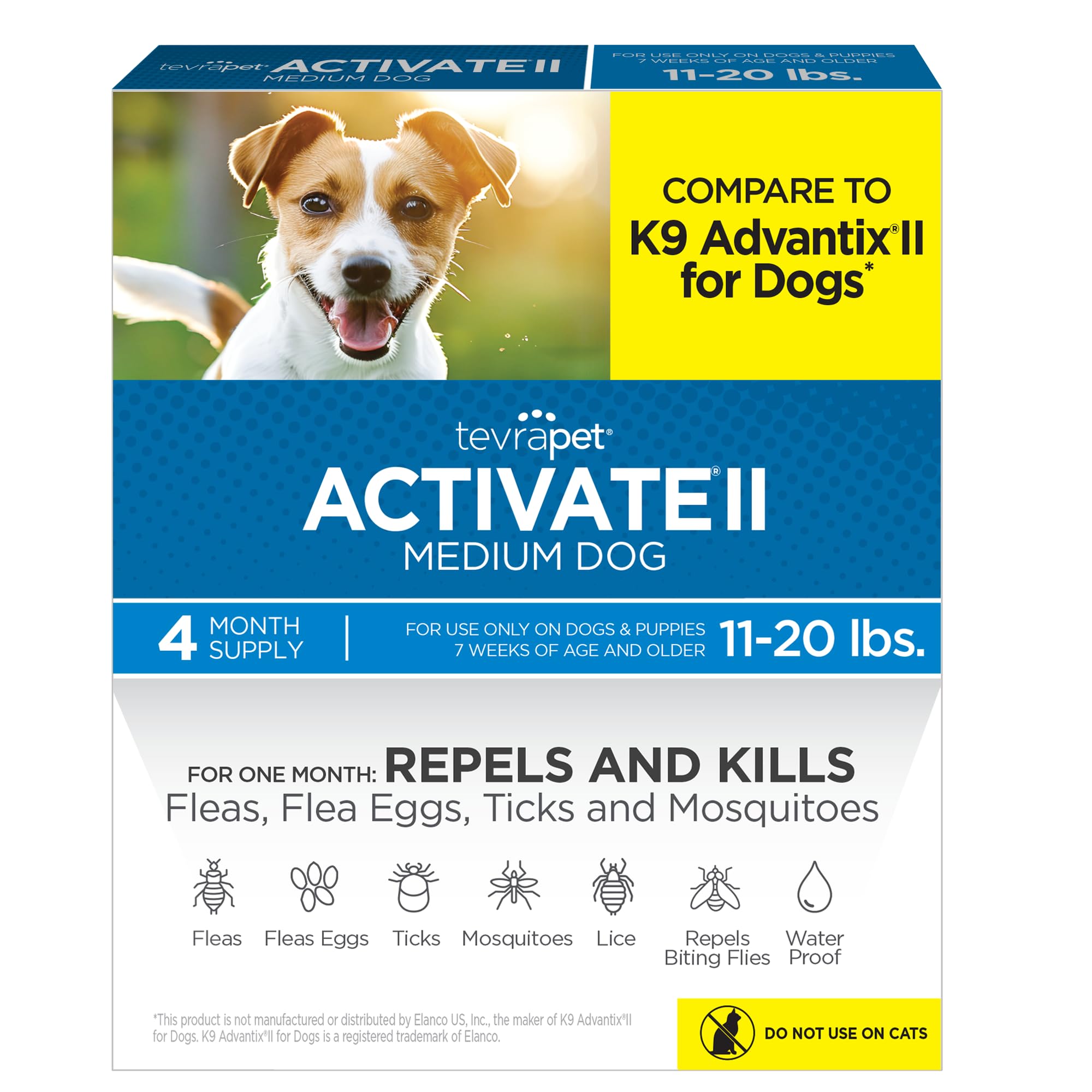 TevraPet Activate II: prevención de pulgas y garrapatas para perros medianos.
