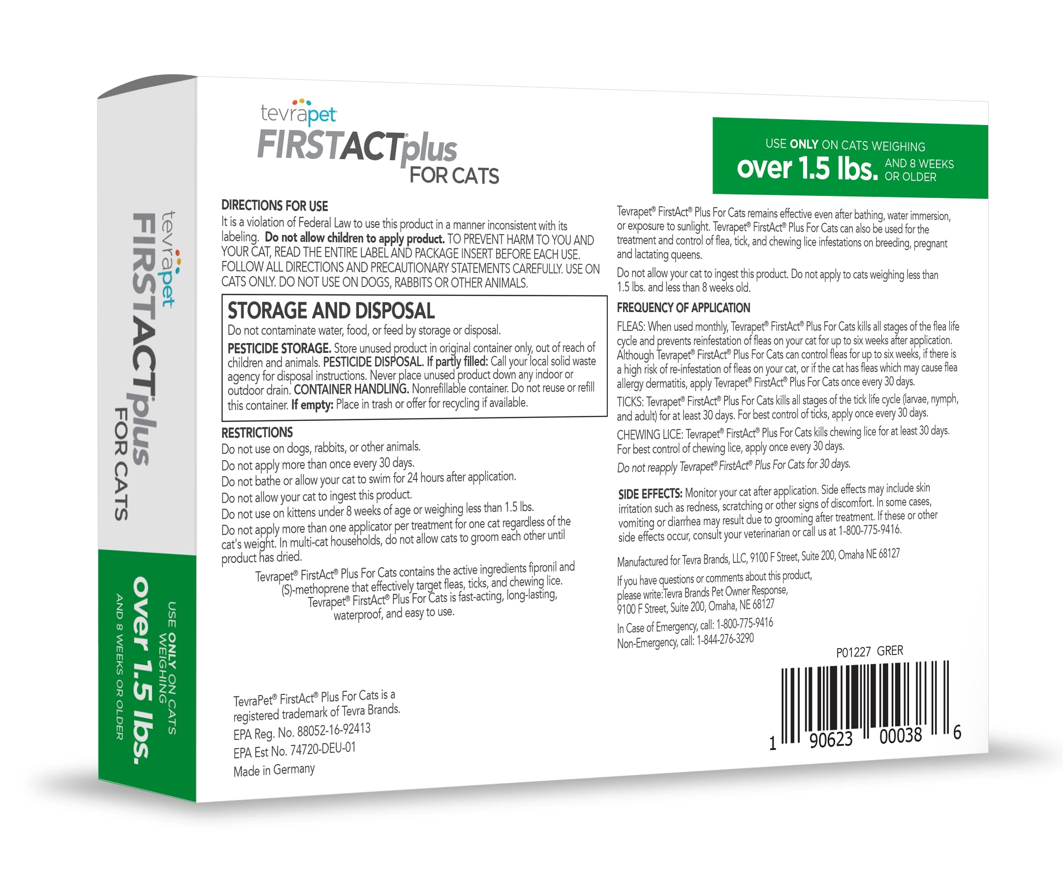 TevraPet FirstAct Plus fabricación en Alemania, norma eu-gmp.