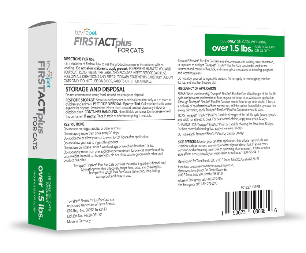TevraPet FirstAct Plus fabricación en Alemania, norma eu-gmp.