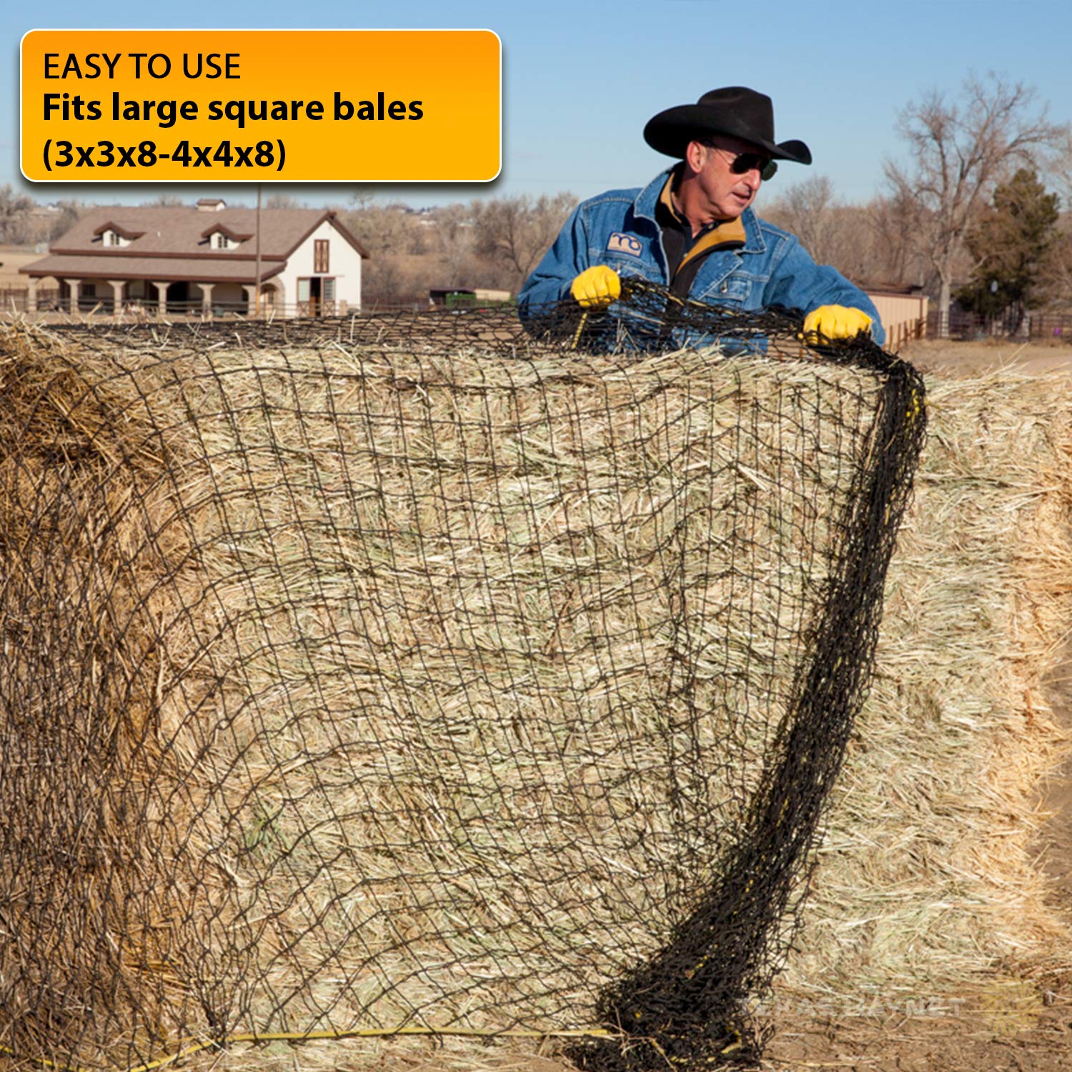 Texas Haynet diseño para fardos redondos 4x6-6x6, compatibilidad flexible.