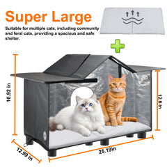 Texsens casa-gato-exterior-cortinas-transparentes, protección contra lluvia con visión clara.