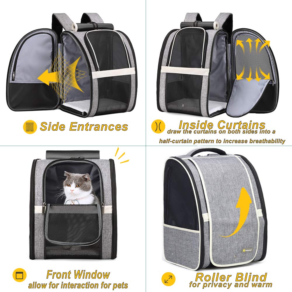 Texsens mochila con cortinas para privacidad durante el traslado de tu mascota.