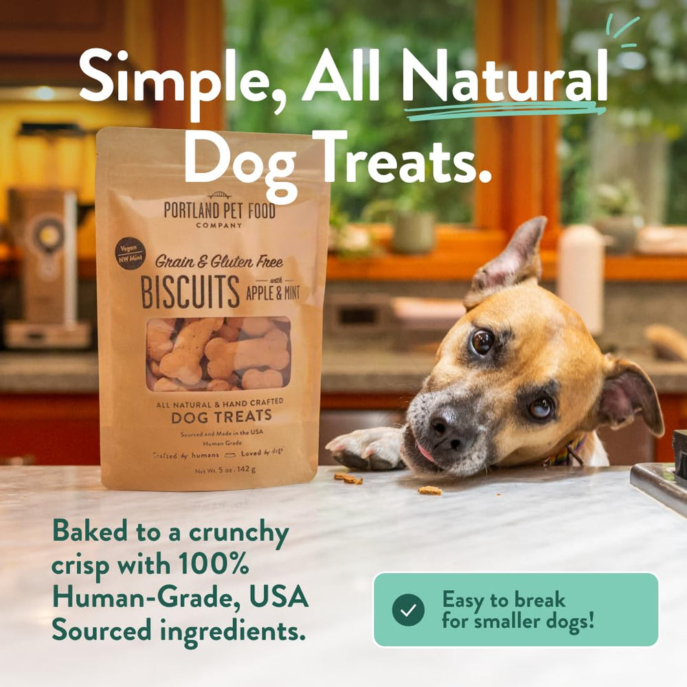 Portland Pet Food Company galletas manzana-menta, textura crujiente para premiar.
