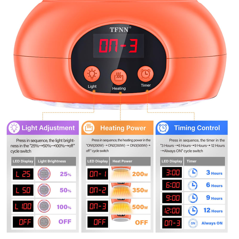 Ajuste de temperatura en tres potencias para comodidad de los pollitos
