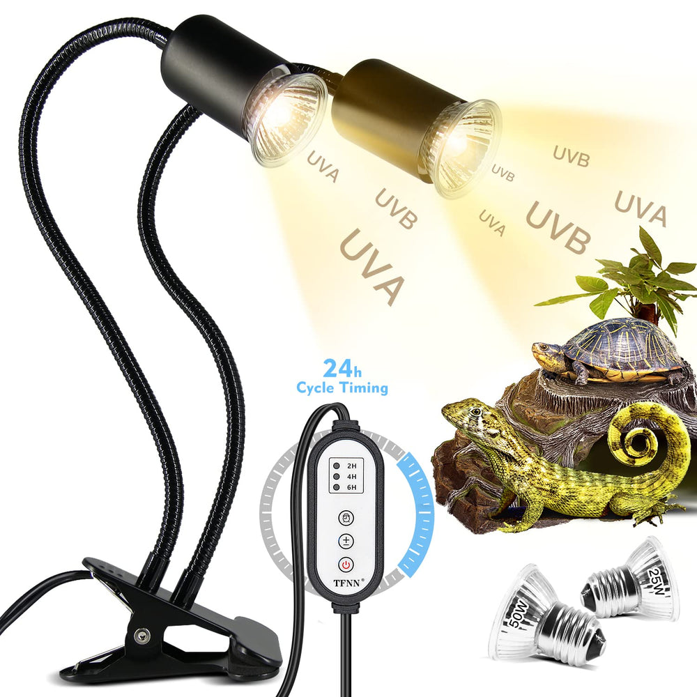 TFNN lámpara de calor para reptiles, doble cabezal, 25W y 50W, irradiación UV