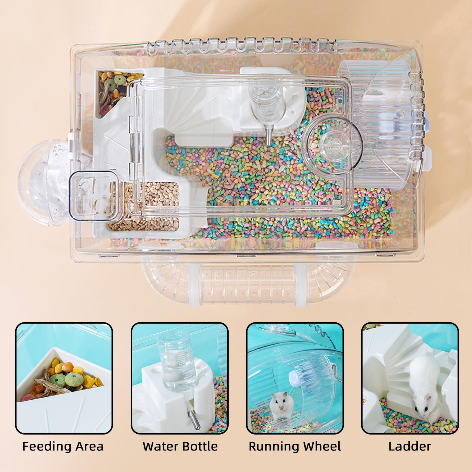 Accesorios multifuncionales Tfwadmx para hamster enano permiten alimentar, hidratar y descansar sin cambiar de espacio.