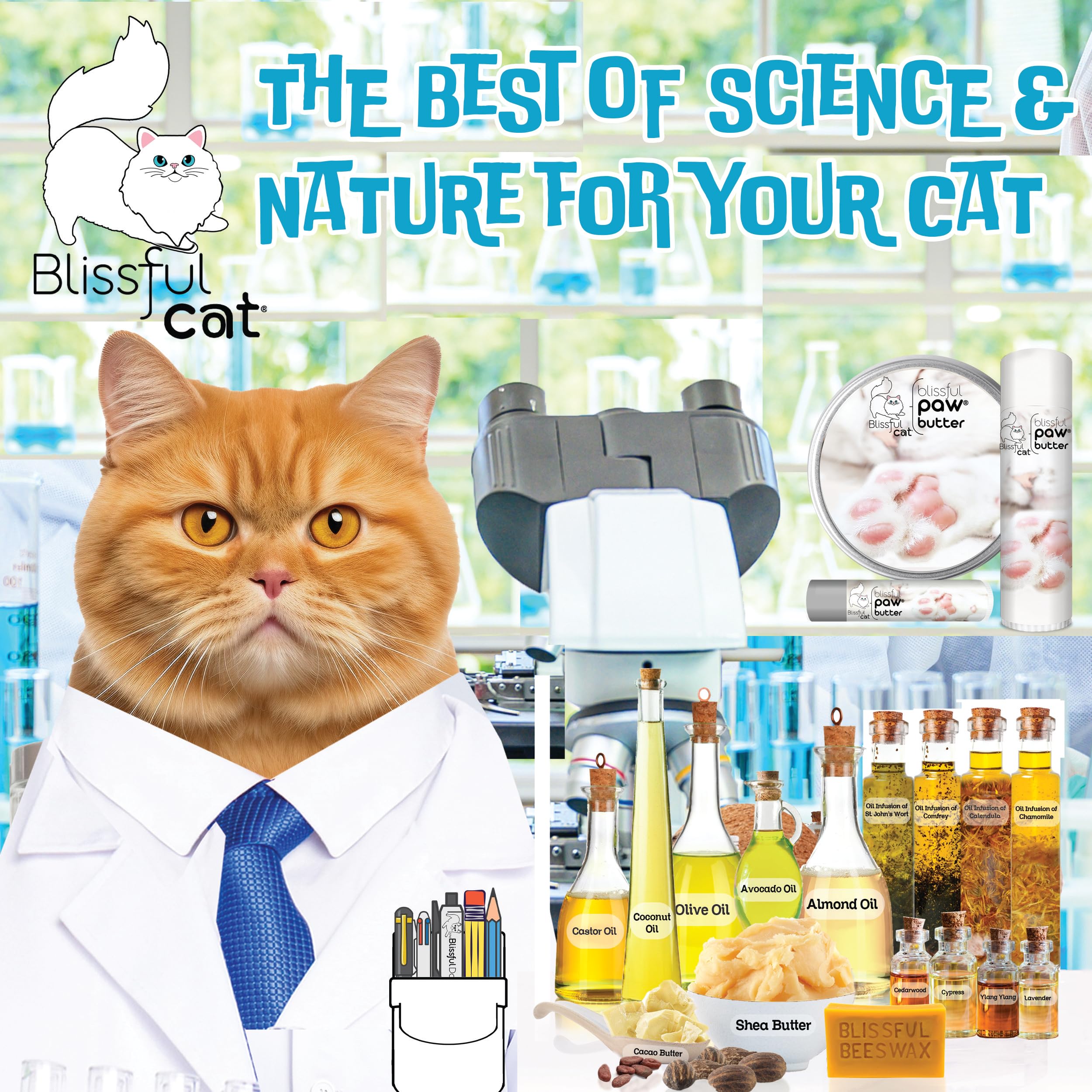 The Blissful Cat Paw Butter con ingredientes naturales para nutrir las almohadillas.