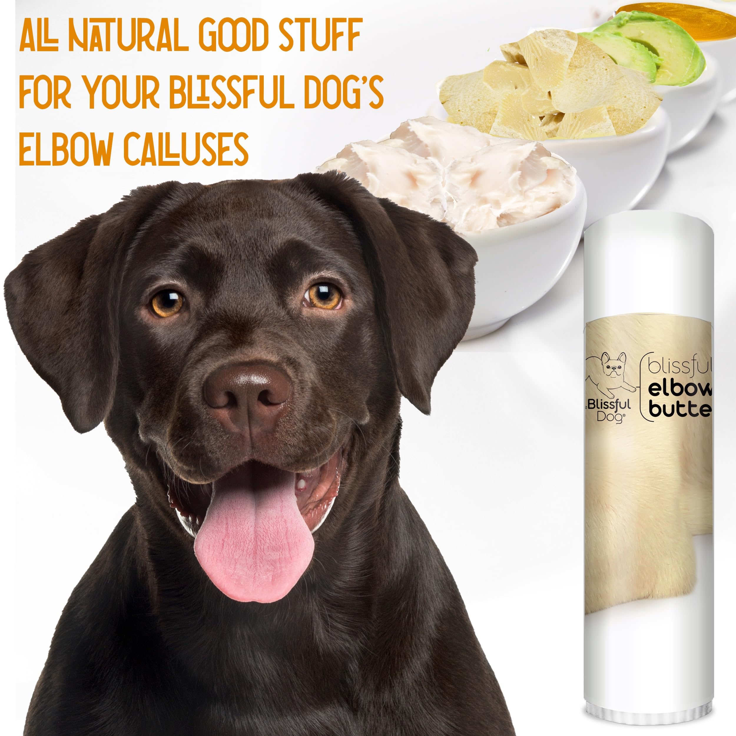 The Blissful Dog, bálsamo para codos, aplicación suave para codos ásperos.