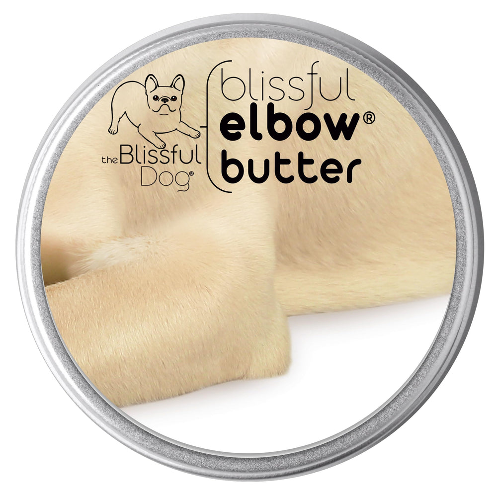 The Blissful Dog balsamo-codos lata, hidratación profunda para codos secos.